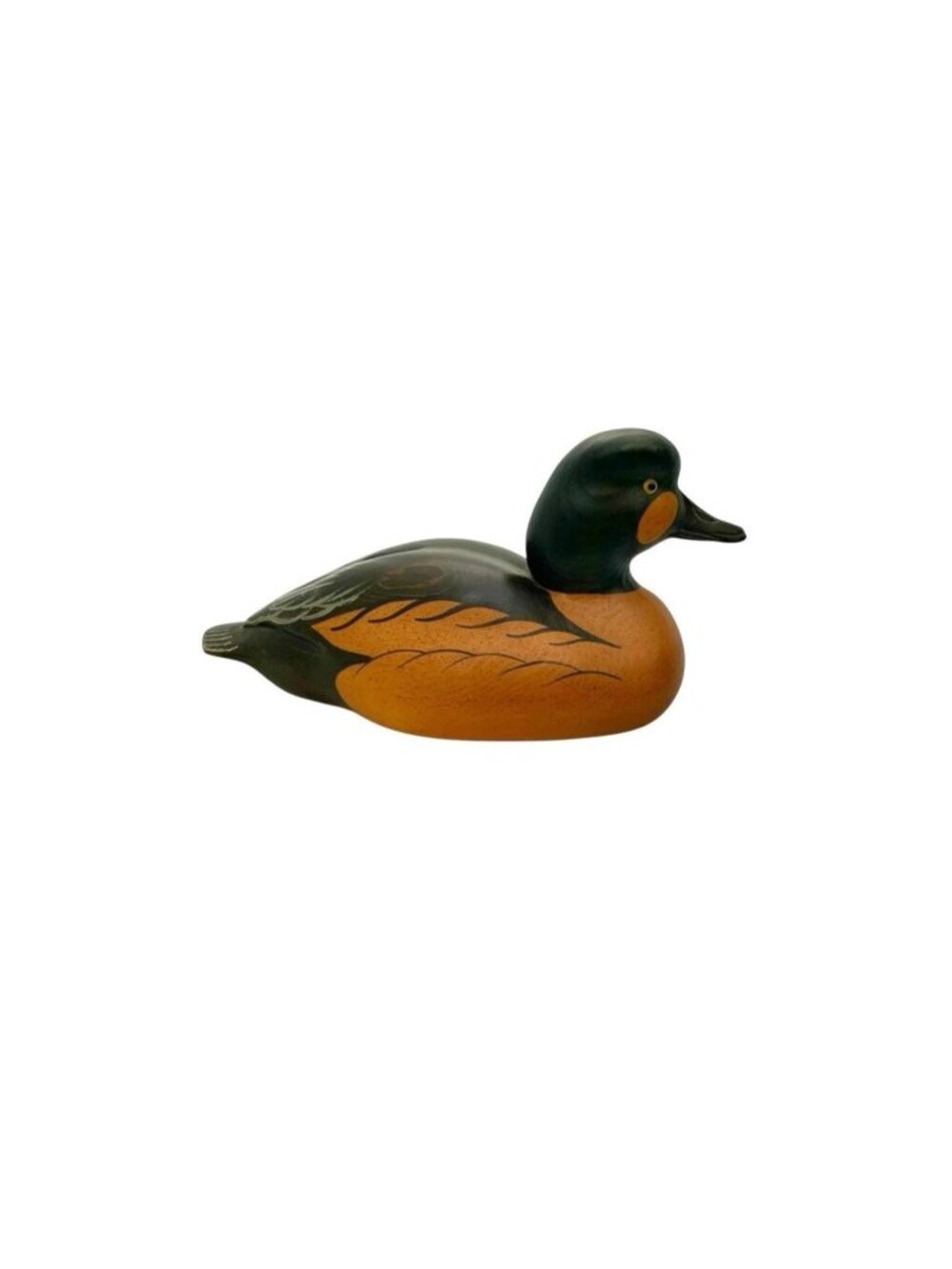 Duck Decoy Hand Carved Wood Vintage Sculpture with Glass Eyes Signed C Bruce